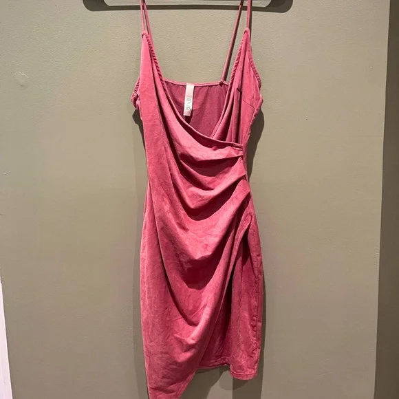 New Pink Suede Dress Mini Sleeveless Date Night Cocktail Spring Summer - Picture 2 of 11